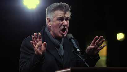 Actor Alec Baldwin speaks at a protest against U.S. President-elect Donald Trump outside the Trump International Hotel in New York City, U.S. January 19, 2017. REUTERS/Stephanie Keith - RTSWDD0