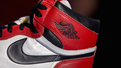 A photo of the original red and black Air Jordan sneaker
