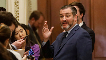 Texas senator Ted Cruz fields reporters' questions about the impeachment trial.