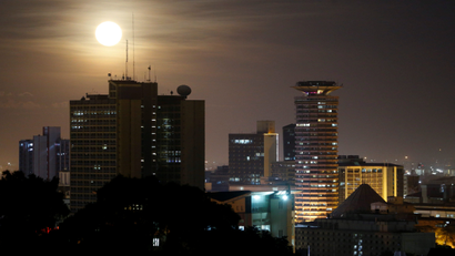 Buildings in Nairobi at night.