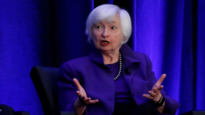 Former Federal Reserve Chairman Janet Yellen speaks during a panel discussion at the American Economic Association/Allied Social Science Association (ASSA) 2019 meeting in Atlanta, Georgia.