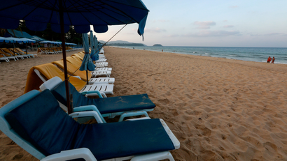 FILE PHOTO: Empty chairs are seen on a beach which is usually full of tourists, amid fear of coronavirus in Phuket, Thailand March 11, 2020. REUTERS/Soe Zeya Tun/File Photo