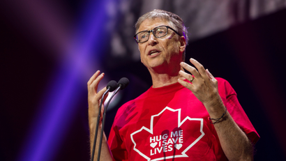 Billionaire philanthropist Bill Gates speaks at the Global Citizen Concert to End AIDS Tuberculosis and Malaria in Montreal