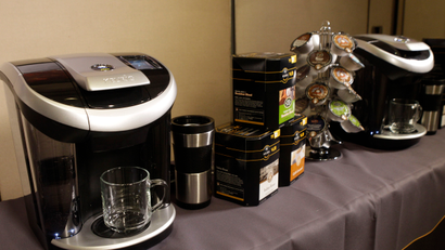 Keurig machines at an investor event