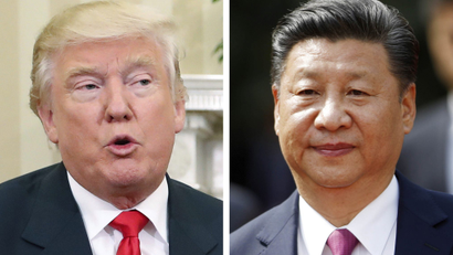 This combination of two 2016 file photos shows, U.S. President-elect Donald Trump, left, talking with President Barack Obama at White House in Washington, U.S.A. on Nov. 10, and China's President Xi Jinping arriving at La Moneda presidential palace in Santiago, Chile, on Nov. 22. Chinese leaders are meeting to set economic goals for 2017 amid pressure from Trump and European governments over trade and market access. The Economic Work Conference, attended by Xi and other Communist Party leaders, which began Wednesday, Dec. 14, is a throwback to China’s era of central planning but still plays a key role in directing economic development. (AP Photo/Pablo Martinez Monsivais, Luis Hidalgo, Files)