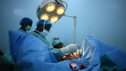 Doctors performing heart surgery.