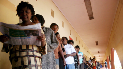 Voters wait their turn in Zambia.