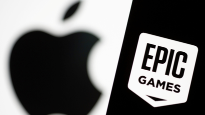 The Apple logo and the Epic Games logo appear side by side.