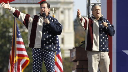 John Stewart and Stephen Colbert during the Rally to Restore Sanity and/or/Fear in Washington