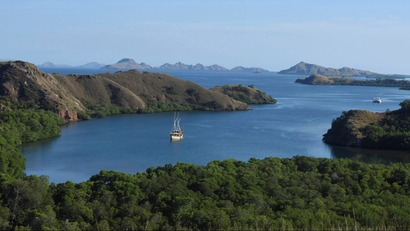 A tourist boat is seen off the shore of Rinca island in Komodo National Park, a popular tourist destination in eastern Indonesia May 24, 2016 in this photo taken by Antara Foto.