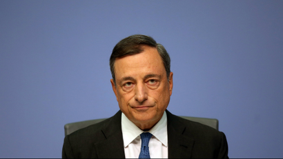 President of the European Central Bank (ECB), Mario Draghi speaks during an ECB press conference.