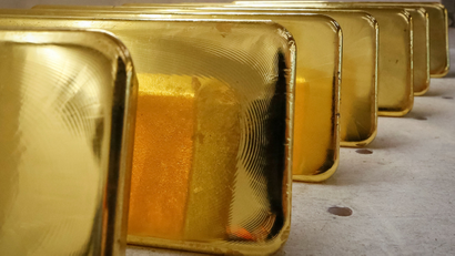 Thin gold bars stacked together
