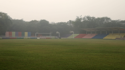 An empty football court of a school is seen after the school remained closed on account of smog in New Delhi