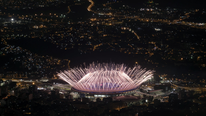 Fireworks explode over Maracana Stadium during the opening ceremony at the 2016 Summer Olympics in Rio de Janeiro, Brazil.