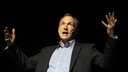 World Wide Web founder Berners-Lee delivers a speech at the Bilbao Web Summit in the Palacio Euskalduna.