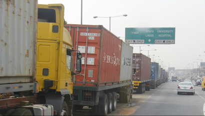 Truck queues heading into Apapa port, Lagos.