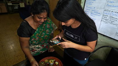 Geetha Sridhar makes a video on her miniature cooking with her daughter Sarada Sridhar, in Mumbai