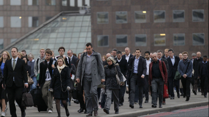 Employees walking to work in the UK
