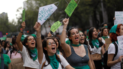 Abortion rights activists take part in a demonstration in Mexico City