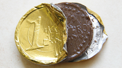 A one euro coin made of chocolate