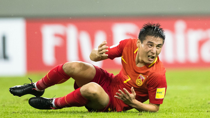 Football Soccer - China v Iran - 2018 World Cup Qualifying Asia Zone - Group A - Shenyang, China - 6/9/16 - Wu Lei of China reacts as he falls. REUTERS/Stringer ATTENTION EDITORS - THIS PICTURE WAS PROVIDED BY A THIRD PARTY. EDITORIAL USE ONLY. CHINA OUT. NO COMMERCIAL OR EDITORIAL SALES IN CHINA. - D1AETZTGXTAB