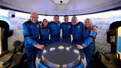 NS-22 crew members during astronaut training. Pictured from left to right: Clint Kelly III, Sara Sabry, Mário Ferreira, Coby Cotton, Steve Young, and Vanessa O’Brien. (August 3, 2022)