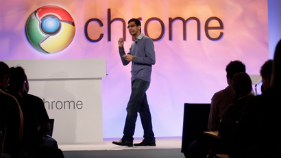 Sundar Pichai, Vice President for Product Management, demonstrates the new Google Chrome operating system in San Francisco, Tuesday, Dec. 7, 2010.
