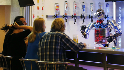 Robot bartender serves customers in Germany