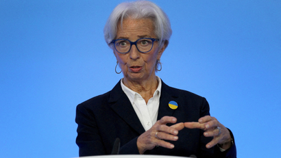 President of European Central Bank Christine Lagarde addresses a news conference following the meeting of the Governing Council's monetary in Frankfurt, Germany.