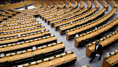 The Inside of the plenary room of the European Parliament
