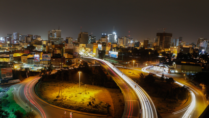 A photo created with a long exposure effect shows vehicles traveling at night along the globe roundabout entering and leaving the central business district of Kenya's capital Nairobi, Kenya, 10 January 2018. According to local media, Kenya's 707 large manufacturers and businesses on 01 December 2017 started enjoying discounted night-time electricity tariffs over the weekends introduced by Kenya's electricity power distributing company Kenya Power. The tariffs where introduced to lower the cost of consumer goods and attract investors in quest to boost economic growth and job creation.