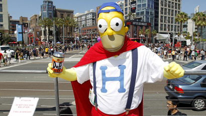 china property housing home sales An attendee arrives dressed as Homer Simpson, from the television show "The Simpsons" during the third day of the pop culture convention Comic Con in San Diego, California July 24, 2010. REUTERS/Mike Blak