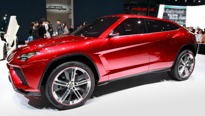 Lamborghini's latest SUV "Urus" is on display at the Beijing International Automotive Exhibition in Beijing, China, Tuesday, April 24, 2012. (AP Photo/ Vincent Thian)