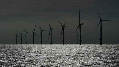 A view shows windmills of several wind farms at the so-called "HelWin-Cluster", located 35 kilometres (22 miles) north of the German island of Heligoland November 5, 2014