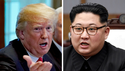 A combination photo shows U.S. President Donald Trump and North Korean leader Kim Jong Un (R) in Washington, DC, U.S. May 17, 2018 and in Panmunjom, South Korea, April 27, 2018 respectively.