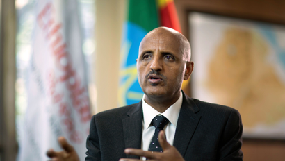 Tewolde Gebremariam, Chief Executive Officer of Ethiopian Airlines, speaks to The Associated Press at Bole International Airport in Addis Ababa, Ethiopia Saturday, March 23, 2019. The chief of Ethiopian Airlines says the warning and training requirements set for the now-grounded 737 Max aircraft may not have been enough following the Ethiopian Airlines plane crash that killed 157 people.