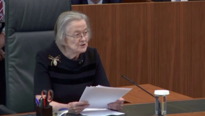 Lady Brenda Hale speaks from the bench with her spider brooch