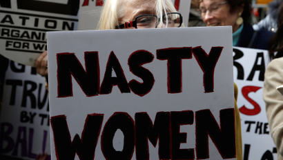 Women protest against Republican U.S. presidential nominee Donald Trump