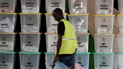 Ballot boxes are stacked at a tallying centre in Mombasa, Kenya, August 9, 2017.