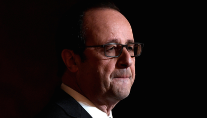 French President Francois Hollande delivers a speech