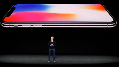 Apple's Tim Cook speaks about iPhone X during a product launch event in Cupertino