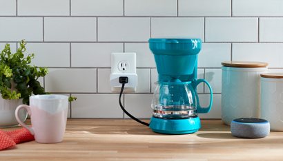 An Amazon Smart Plug connected to a coffee pot.