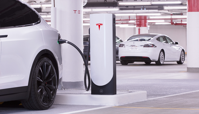 Tesla's new compact, urban Supercharger.
