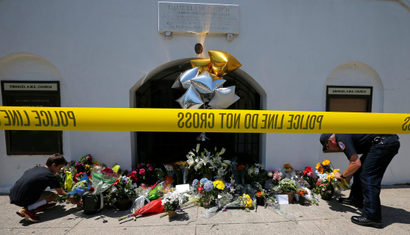 A memorial outside Emanuel African Methodist Episcopal Church in Charleston, South Carolina.