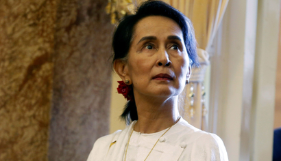 Myanmar's State Counsellor Aung San Suu Kyi is seen while she waits for a meeting with Vietnam's President Tran Dai Quang (not pictured) at the Presidential Palace during the World Economic Forum on ASEAN in Hanoi, Vietnam September 13, 2018. REUTERS/Kham/Pool - RC18BB447E10