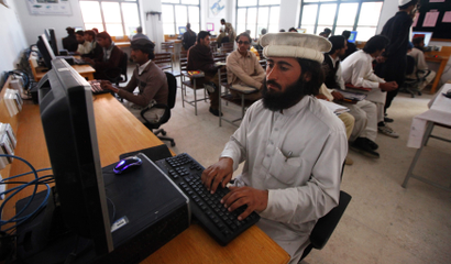 A man attends a computer class at the Wana Institute of Technical Training in Wana, the main town in Pakistan's South Waziristan tribal region bordering Afghanistan