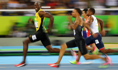 Usain Bolt winning the men's 100m semifinal