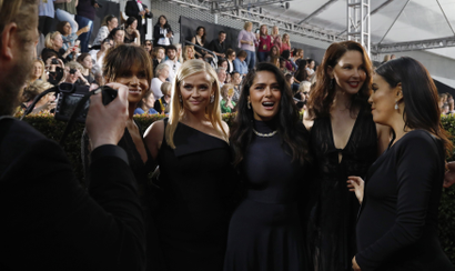 75th Golden Globe Awards  Arrivals  Beverly Hills, California, U.S., 07/01/2018  (L-R) Actresses Halle Berry, Reese Witherspoon, Salma Hayek, Ashley Judd and Eva Longoria. REUTERS/Mario Anzuoni - HP1EE180308L2