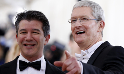 Apple CEO Cook and Uber CEO Kalanich arrive at the Met Gala in New York
