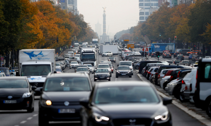 Cars are seen at Kaiserdamm street, which could be affected by a court hearing on case seeking diesel cars ban in Berlin, Germany,